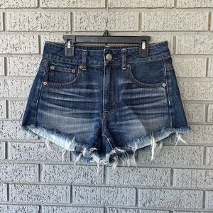 American Eagle High Rise Festival Denim Jean Shorts Frayed Size 2